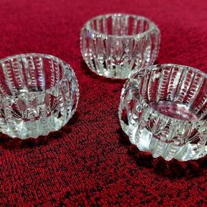 Set of 3 Zipper Cut Glass Salt Cellars / Salt Dips